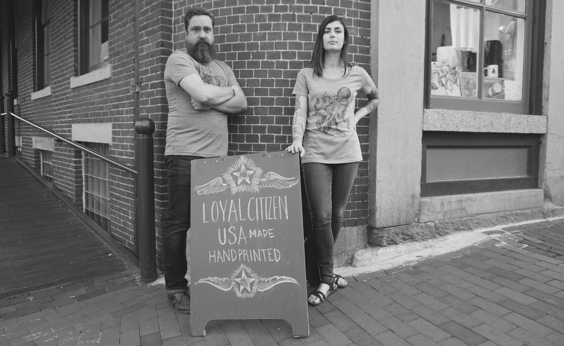 Jeff and Shayna hanging tough outside Loyal Citizen Clothing in Portland's Old Port.