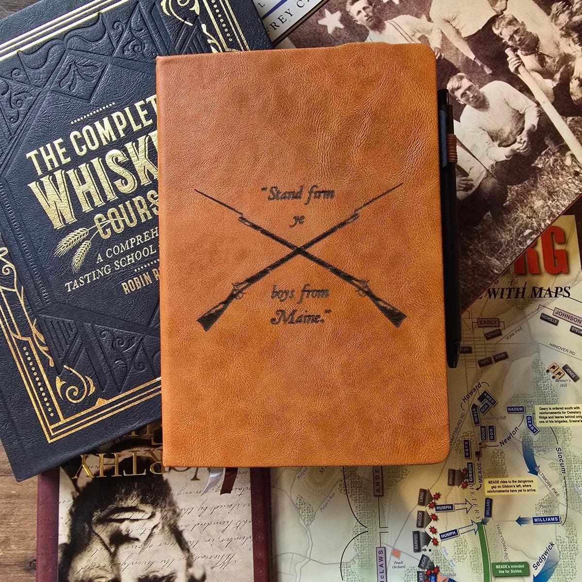 Engraved leather bound journal with pen