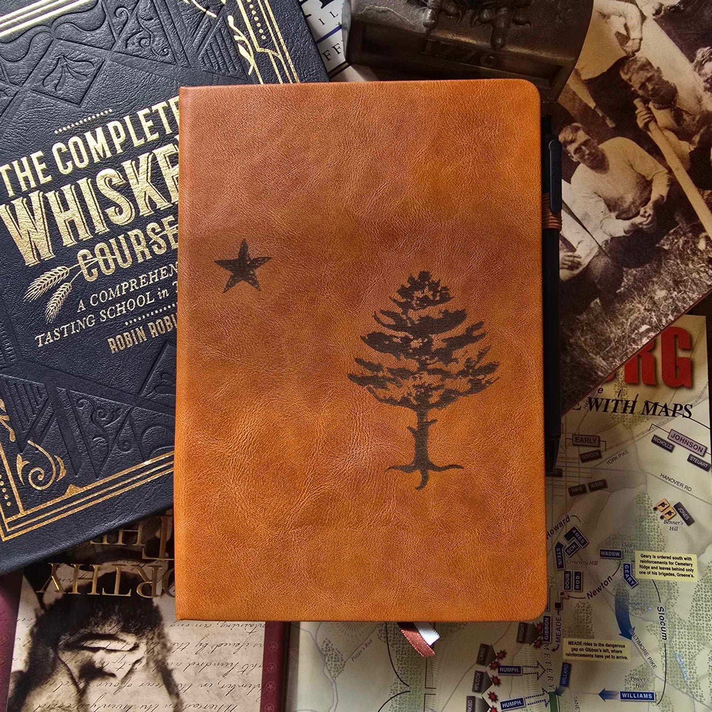 Engraved leather bound journal with pen